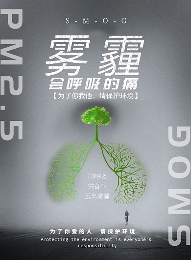 时尚大气雾霾公益广告印刷海报模板