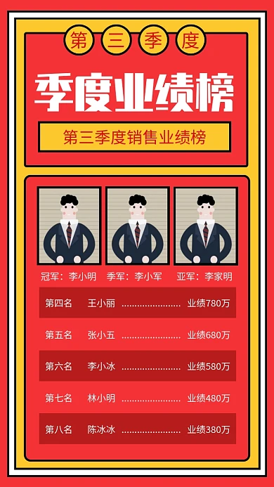 红色简约三季度业绩榜单排行榜海报