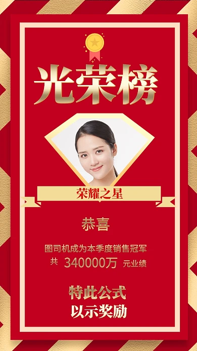 创意喜庆销售冠军喜报宣传海报