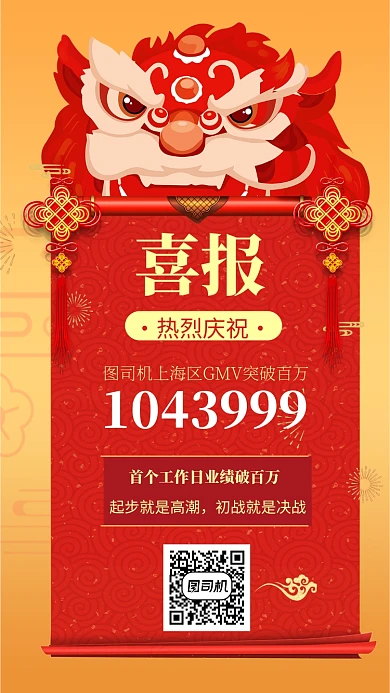 创意喜庆业绩破百万喜报主题手机海报