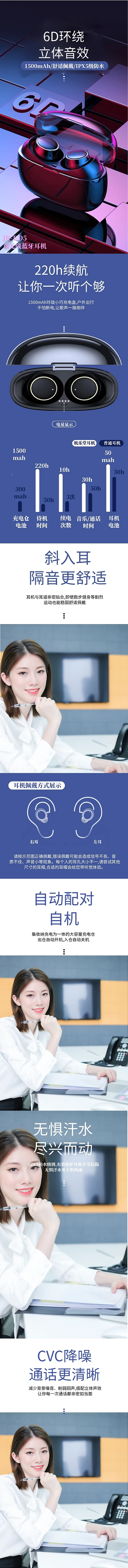 3C数码国庆紫色无线HiFi耳机详情页