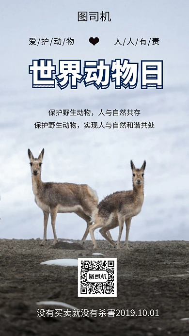清新简约世界动物日手机海报模板