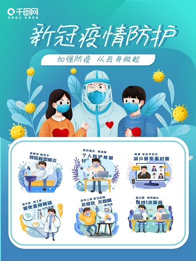 蓝色医疗类创意疫情新冠肺炎抗疫防护指南
