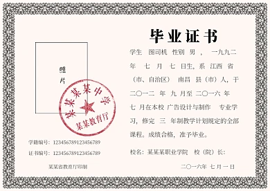 灰色花边中学毕业证书