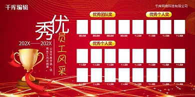 优秀员工风采照片墙红色调红色大气展板