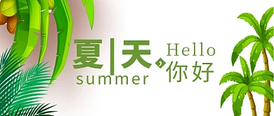 夏天你好绿色椰子树简约卡通风公众号首图