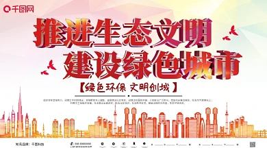 红色大气立体建设文明城市公益展板