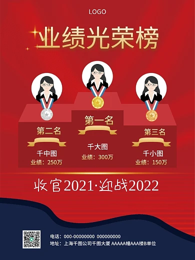 企业年会红色喜庆业绩光荣榜表彰喜报海报