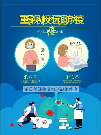 校园防疫新冠肺炎病毒疫情勤洗手戴口罩海报