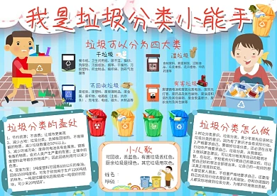 蓝色我是垃圾分类小能手小报手抄报模板