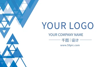 蓝色三角形渐变拼接科技名片模板