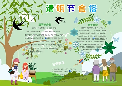 卡通清明节食俗小学生手抄报
