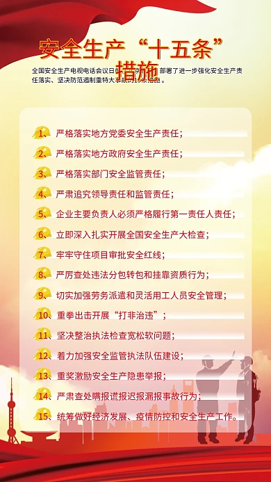 安全生产十五条措施海报
