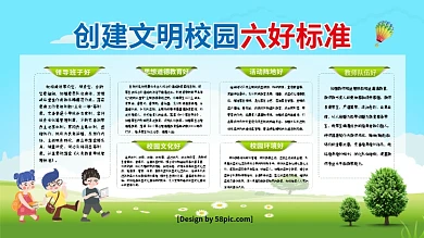 蓝色简约创建文明校园六号标准学校展板
