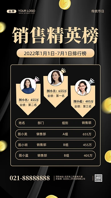 销售精英排名喜报摄影图手机海报