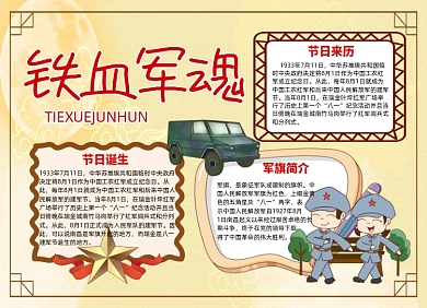 可爱卡通人物建军节小报