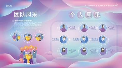 简约流体渐变企业团队风采照片墙活动展板