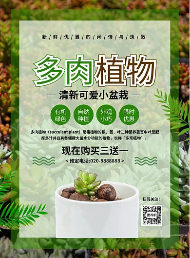 简约大气创意多肉植物促销海报