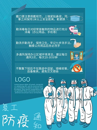 公司企业单位复工防疫操作规定蓝色海报