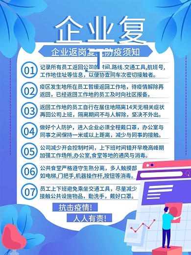 企业公司复工防疫指南员工返岗防护海报
