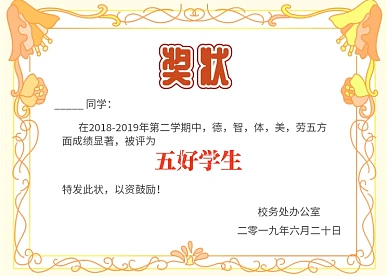 五好学生奖状漂亮手抄报模板