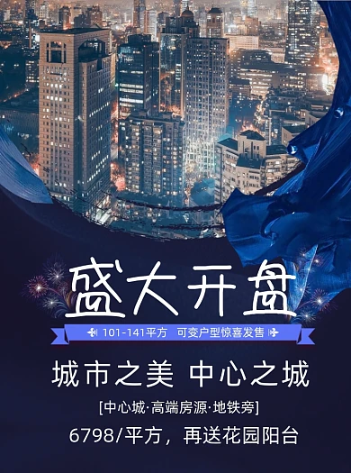 蓝色大气高端房地产盛大开盘宣传单