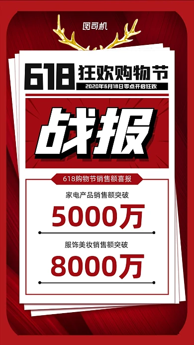 618购物节销售额宣传喜报手机海报