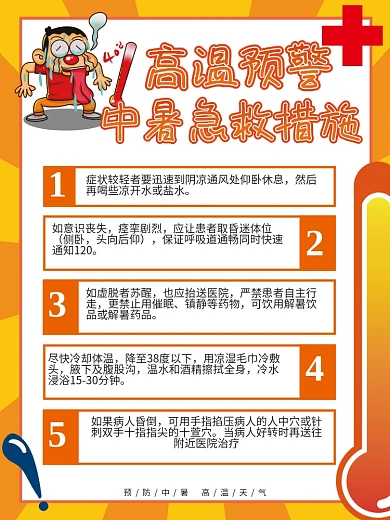 夏季高温中暑急救措施宣传类海报