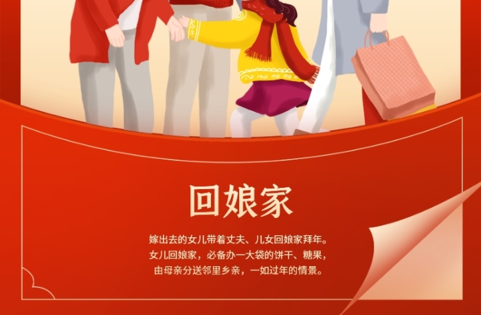 节日过年传统正月初二回娘家插画
