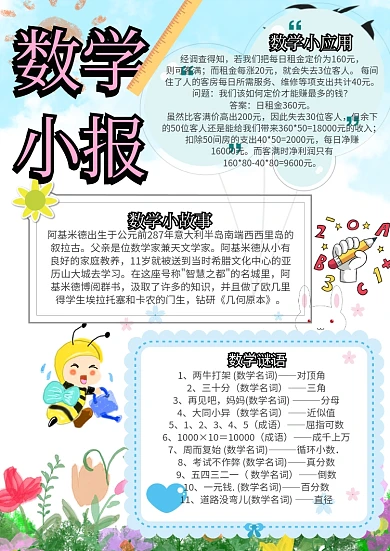 数学小报创意卡通手抄报模板