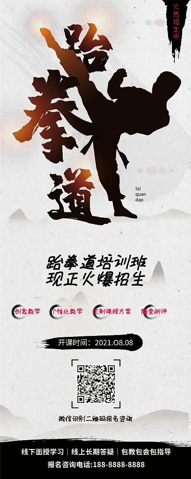 中国风跆拳道武术培训海报X展架