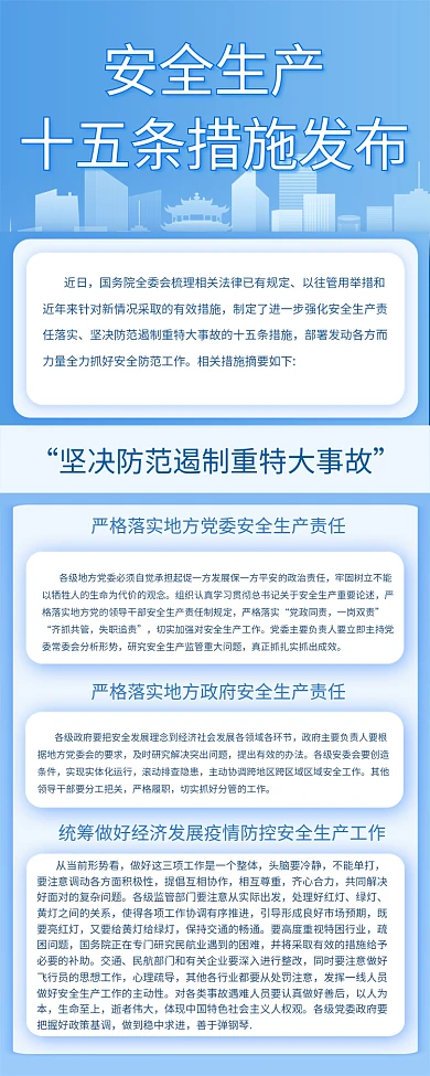 蓝色扁平安全生产十五条措施长图海报