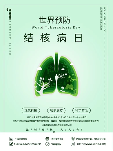 世界预防结核病日医疗公益宣传海报剪纸风