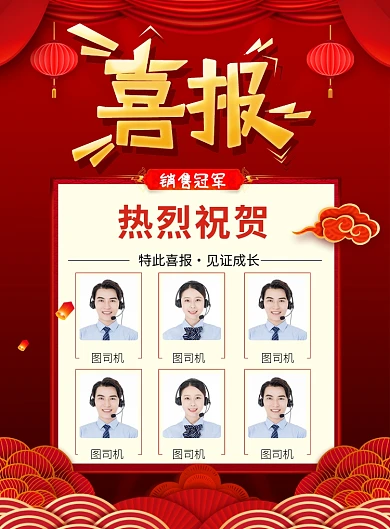 红色喜庆公司销售冠军喜报宣传海报