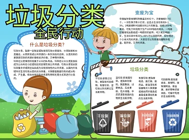 蓝色垃圾分类小报word手抄报