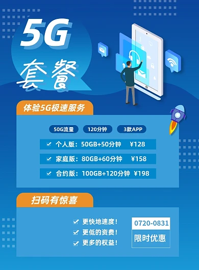 5G套餐运营商手机套餐流量包促销海报
