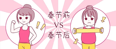 春节前后吃胖插画对比趣味公众号首图