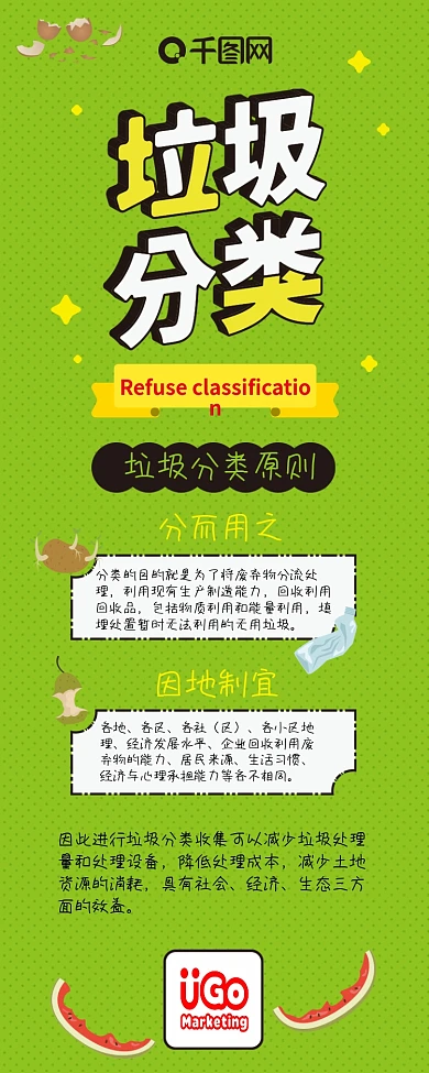垃圾分类环保干货扁平红黄活力卡通信息长图