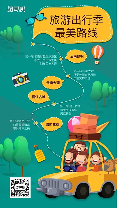 旅游出行路线宣传手机海报