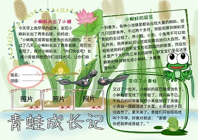 青蛙成长日记动植物观察小报小学生手抄报