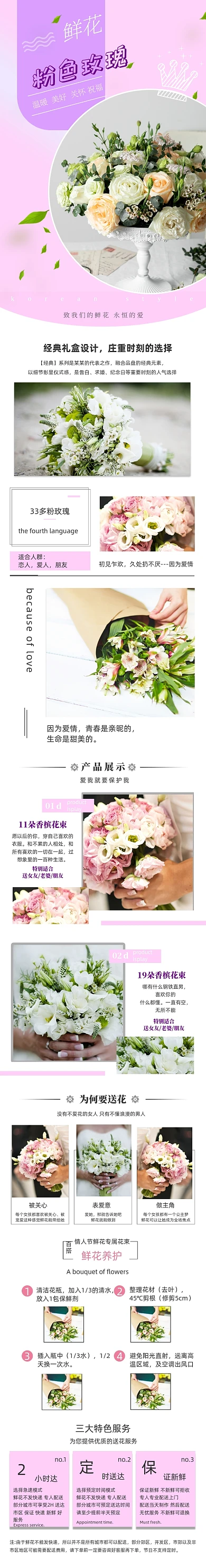 小清新浅粉色鲜花预定详情页