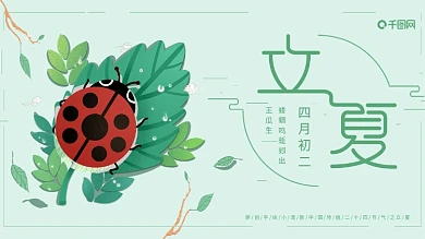 插画绿色调可爱瓢虫立夏节气主题展板