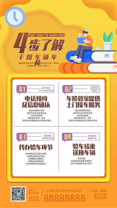 车险说明指手机海报扁平风车辆检查