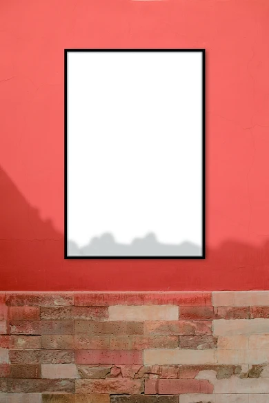 户外红墙广告海报样机