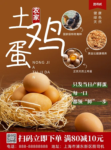 深色简约农家土鸡蛋印刷海报