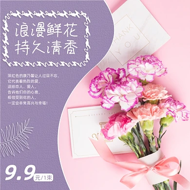 康乃馨鲜花花卉促销简约主图