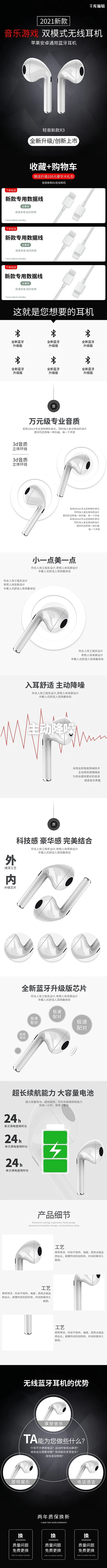 蓝牙耳机无线耳机黑色渐变电商详情页