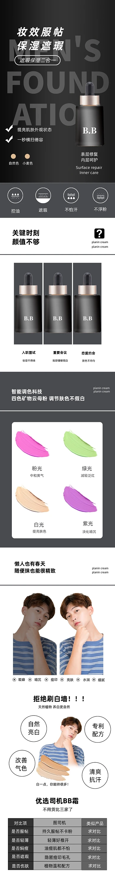 粉底液男士BB霜隔离霜化妆品详情页