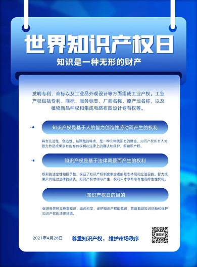 世界知识产权日蓝色大气印刷海报