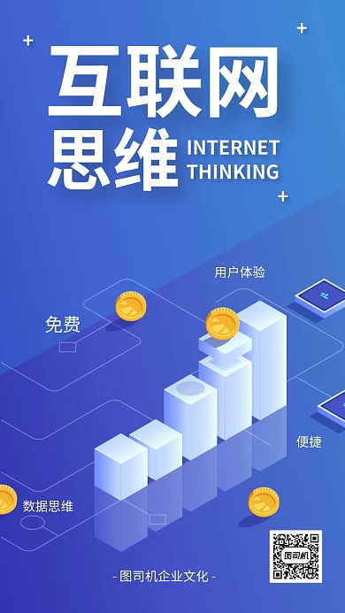 蓝色科技风互联网思维企业文化海报